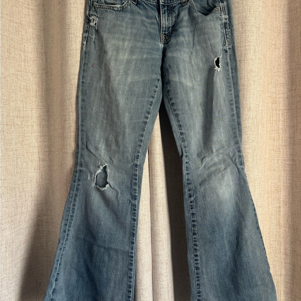 Old Navy Light Blue Flare Jeans with Distressed Details